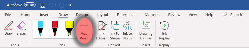 Microsoft Word Pen Options