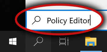 Policy editor typed on the search box