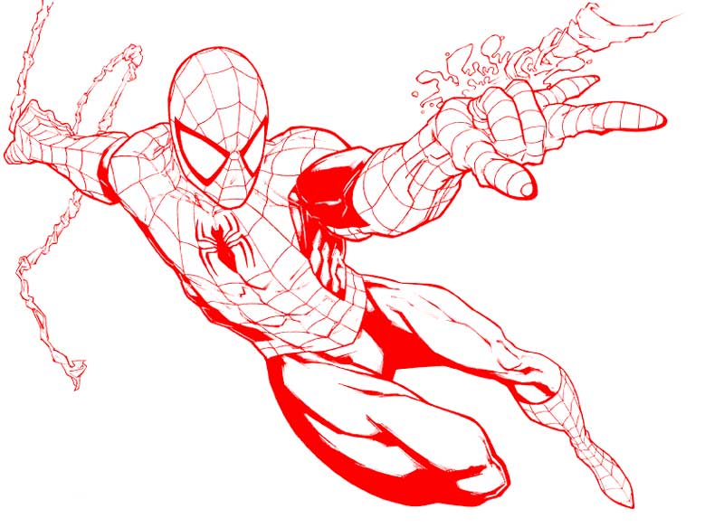 Spider-Man traced over in red